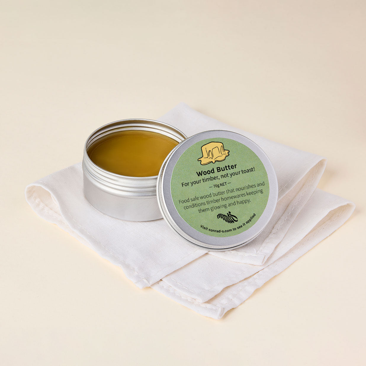 Wood Butter Cloth & Tin - Lid Open