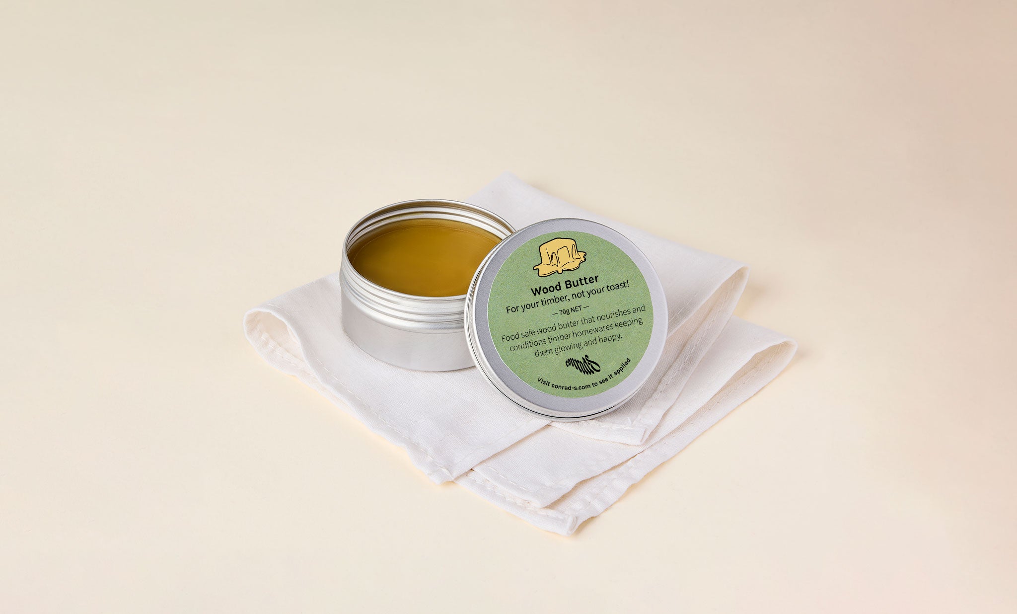 Wood Butter Cloth & Tin - Lid Open